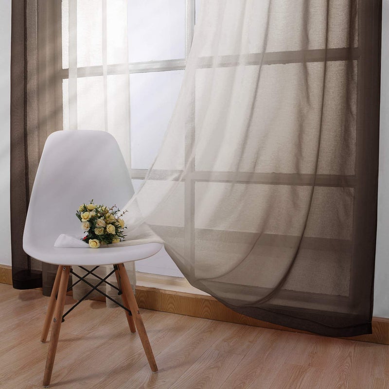 DWCN Faux Linen Ombre Sheer Curtains - Semi Voile Gradient Grommet Top Curtains for Bedroom and Living Room, Set of 2 Window Curtain Panels, 52 x 84 Inches Long, Chocolate Brown - Image 3